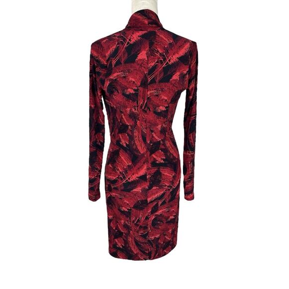 Norma Kamali Red Black Jersey Faux Wrap Dress Long Sleeve V-Neck Size Small - Picture 5 of 8